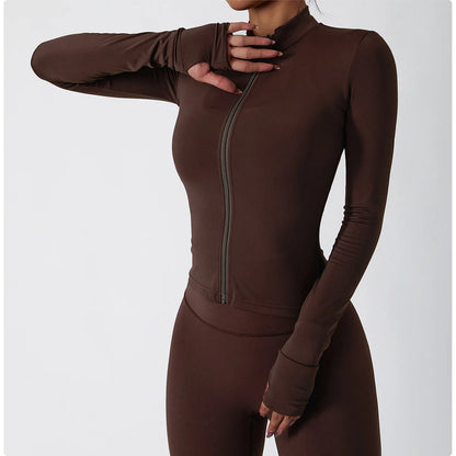Yoga Shirts For Women Zipper Long Sleeve Fitness Jacket Running Gym Clothes Workout Dry Fit Breathable High Elastic Sports Top
