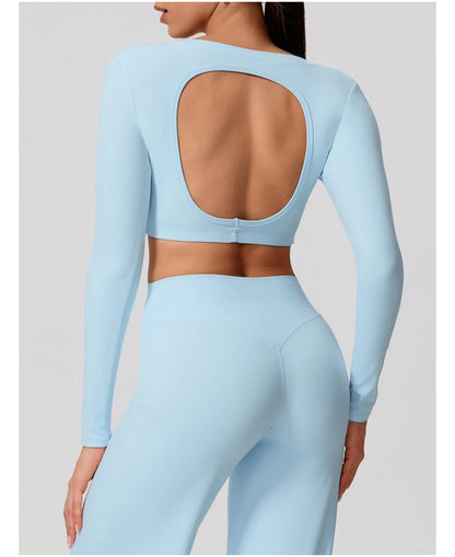 Women's Sports Long Shirt Female Backless Yoga Breathable Soft Shirt Autumn and Winter Training Top Woman Gym Sportswear