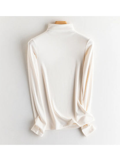 SuyaDream, Women Bottoming T Shirt, Silk Viscose Blend, Long Sleeves, Solid Basic Thermal  Shirt, 2024 Autumn Winter Top