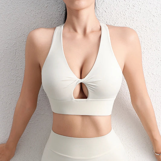 SOISOU Halter Neck Yoga Crop Top Bra Gym Sport Sexiest Bra Chest Pad Removable Elastic Tight Breathable Top Women 6 Colors