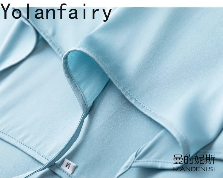 YOLANFAIRY 19momme 93% Mulberry Silk Spaghetti Strap Dress for Women Elegant Mid-length Sexy Real Silk Summer Dresses Woman 원피스