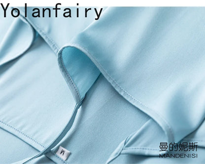 YOLANFAIRY 19momme 93% Mulberry Silk Spaghetti Strap Dress for Women Elegant Mid-length Sexy Real Silk Summer Dresses Woman 원피스