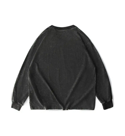 Custom Logo DIY Brand 100% Cotton Retro Washed  Cotton Long Sleeve T-Shirts For Men Unisex Oversized Loose Crew Neck Streetwears