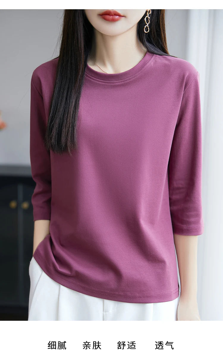 Spring And Summer New White Mercerized Cotton Short Sleeve T-Shirt Feminine Joker Cotton Cropped Sleeve Bottoming Shirt