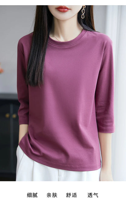 Spring And Summer New White Mercerized Cotton Short Sleeve T-Shirt Feminine Joker Cotton Cropped Sleeve Bottoming Shirt
