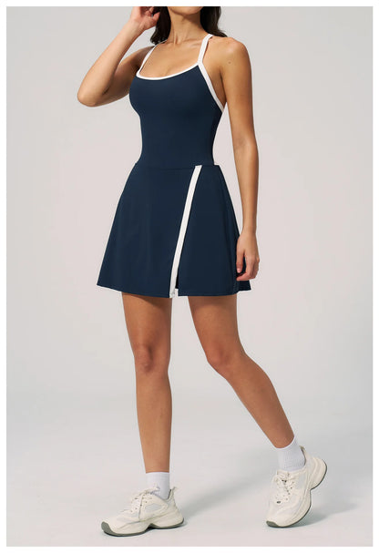 Custom LOGO women's nude yoga dress hollow breathable slim fitness sports quick-drying short skirt