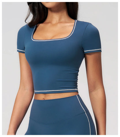 Yoga Shirts Women Sports T-Shirts Fitness Yoga Short Sleeve Gym Workout Top Running Active Shirts Female Push Up Sports T-shirts