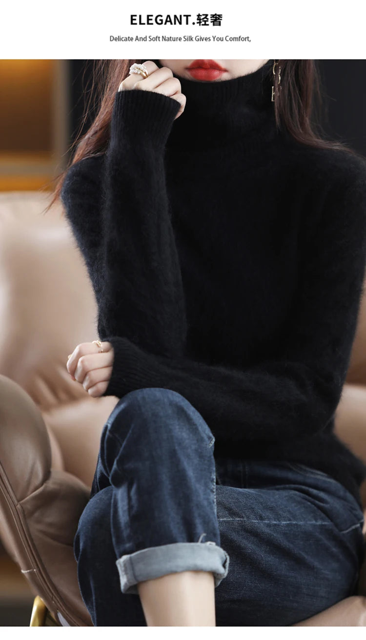 LHZSYY Winter Women Sweater Solid 100%Mink Cashmere Turtleneck Knitted Pullovers Slim Soft Warm Female Long Sleeve 23  Color
