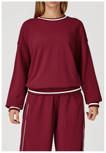 Women Long Sleeved New Winter Color Blocking Hoodie Outdoor Casual Running Sports Top Loose Round Neck Top Fashionable Hoodie