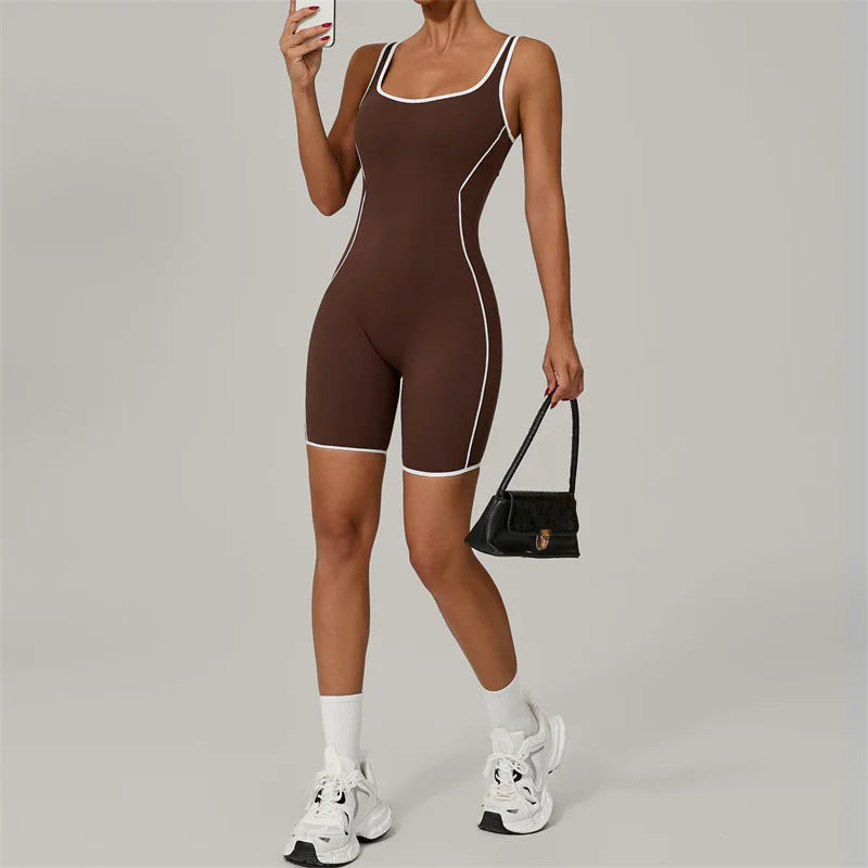 TRY TO BN Yoga Jumpsuit Sports Hollow Back Breathable Contrasting Color Bodysuit Fitness One Piece Set Running Gym Woman Clothes