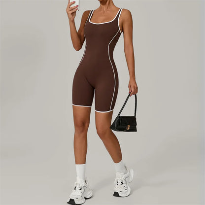 TRY TO BN Yoga Jumpsuit Sports Hollow Back Breathable Contrasting Color Bodysuit Fitness One Piece Set Running Gym Woman Clothes