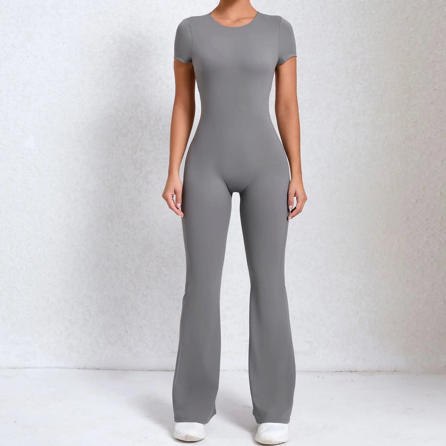Women's Tracksuit Yoga Set Backless Jumpsuits Back V One Piece Fitness Rompers Short Sleeves Sportswear Gym Set Workout Clothes