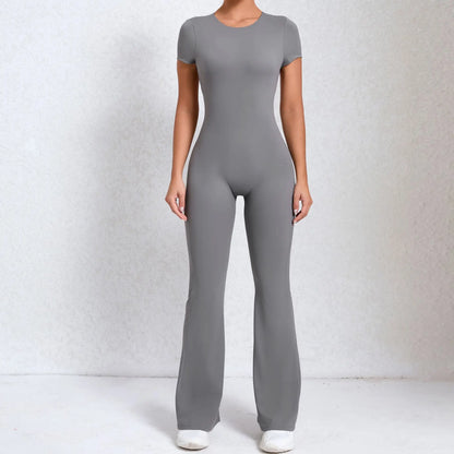 Women's Tracksuit Yoga Set Backless Jumpsuits Back V One Piece Fitness Rompers Short Sleeves Sportswear Gym Set Workout Clothes