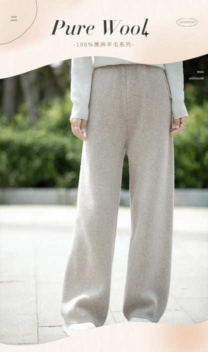 DjzDsm Women's 100% Merino Wool Wide Leg Straight Leg Pants Autumn Winter Thickened Comfortable Fit Trousers