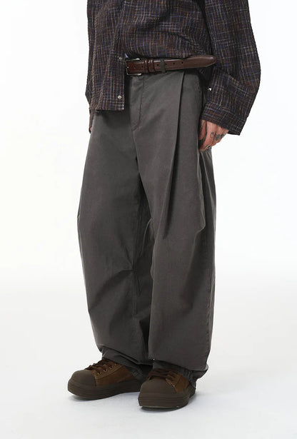 Custom LOGO men's clothing 98% cotton pleated tooling wide-leg pants autumn new loose casual men's trousers