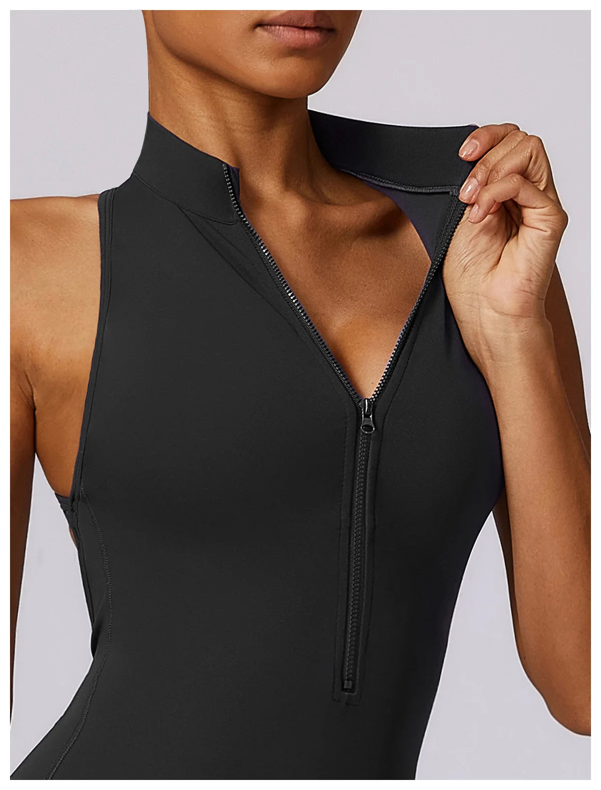 Summer V Back One-piece Suit Women Sports Jumpsuit Zippers Yoga Rompers Backless Sportswear Women Sleeveles Workout Bodysuits