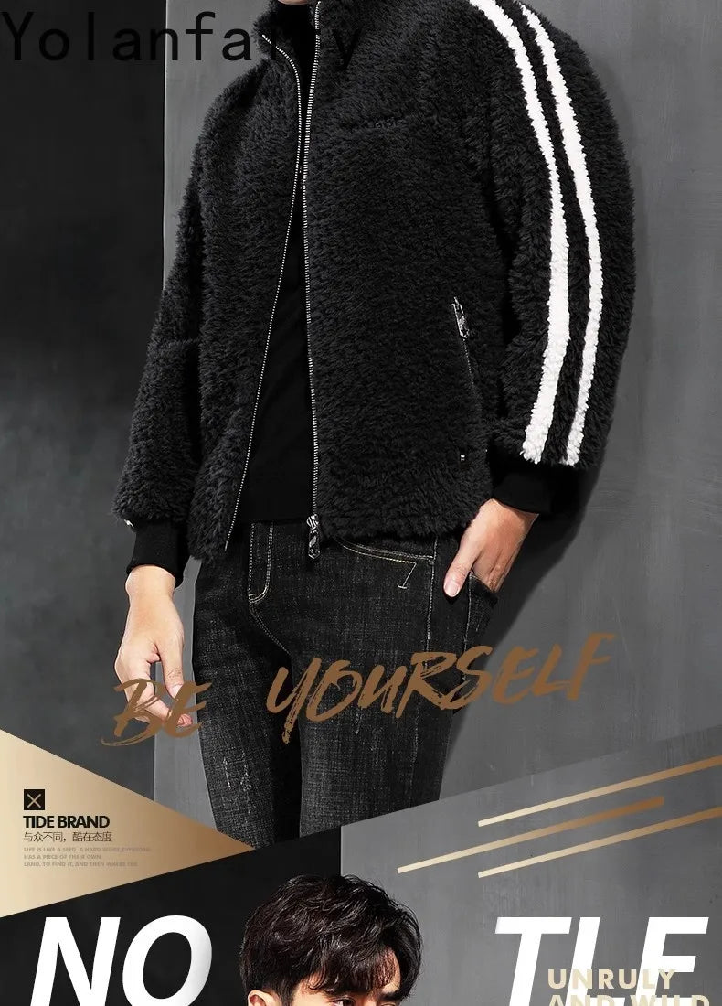YOLANFAIRY 100% Wool Mens Real Fur Coat Men Luxury Clothing Winter Jacket For Men High Quality Short Jacket куртка мужская 2024