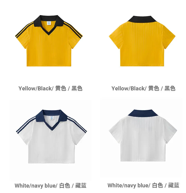 Customized LOGO Women's Spice Girls V-Neck Football Sports T-Shirt Patch Striped Casual Retro Short Sleeve Top