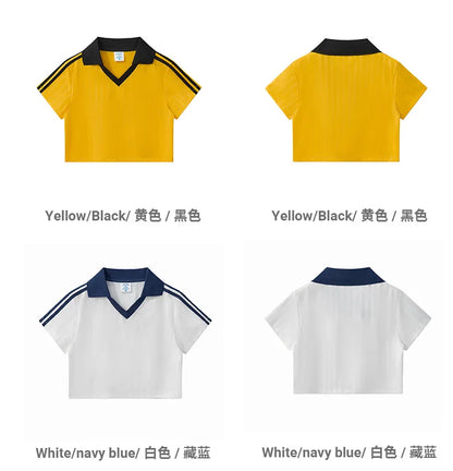Customized LOGO Women's Spice Girls V-Neck Football Sports T-Shirt Patch Striped Casual Retro Short Sleeve Top