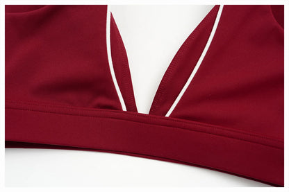 Color Contrast Deep-V Sports Bra Women's Gym Fitness Yoga Top Backless Breathable Sports Underwear Female Push Up Workout Top
