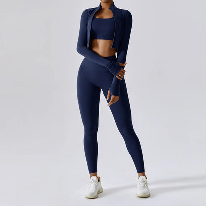 3PCS Yoga Set Gym Clothes 2 PCS Sportswear Women Yoga Suits Fitness Set women's Tracksuits Sports Jacket Long Sleeve Gym Legging
