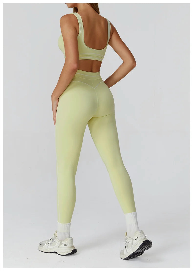 TRY TO BN Women's Tracksuit Sport Bra Yoga Set Contrasting Color High Waist Leggings Fitness Two Pieces Suit Running Gym Clothes
