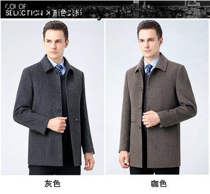 YOLANFAIRY 100% Cashmere Jacket for Men 2025 Autumn Winter Mid-length Wool Coats Man Clothing Casual Business Men's Woolen Coat