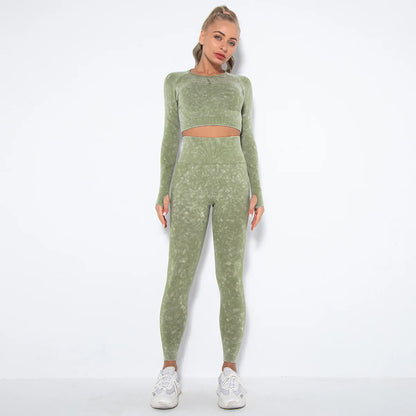 Women Seamless Tracksuit Yoga Set 2PCS Workout Clothes Athletic Wear Gym Legging Fitness Bra Crop Top Long Sleeve Sports Suits
