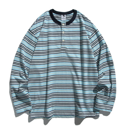 2026 New Japanese Retro Hoodie Trendy City Boys Loose Striped Long Sleeve T-shirt Men's and Women's Casual Sweater