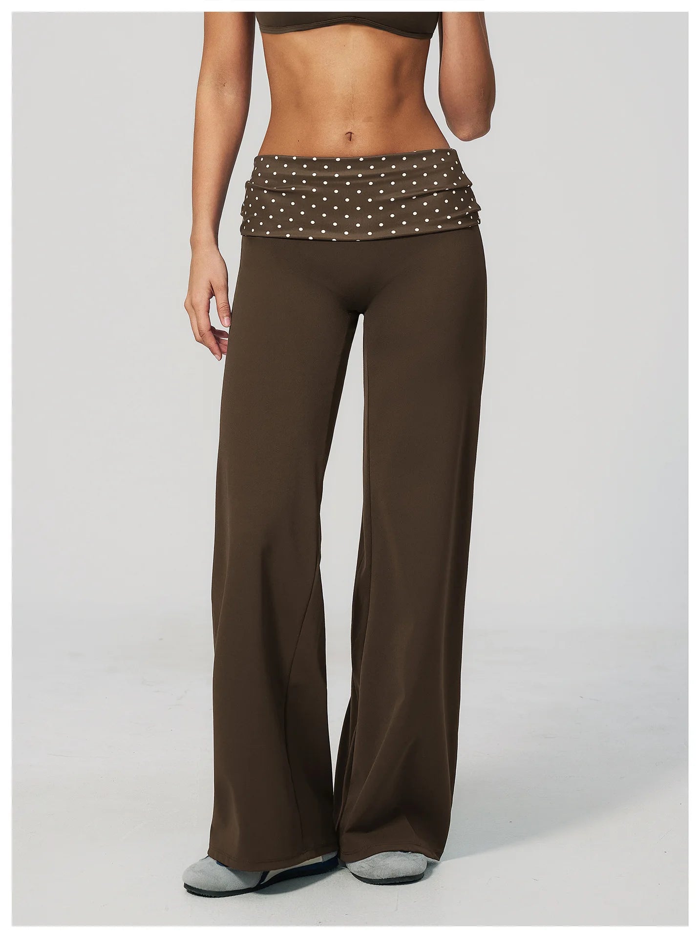 Custom LOGO women's sports trousers retro splicing polka dots folded waist fitness hip lift abdomen yoga trousers