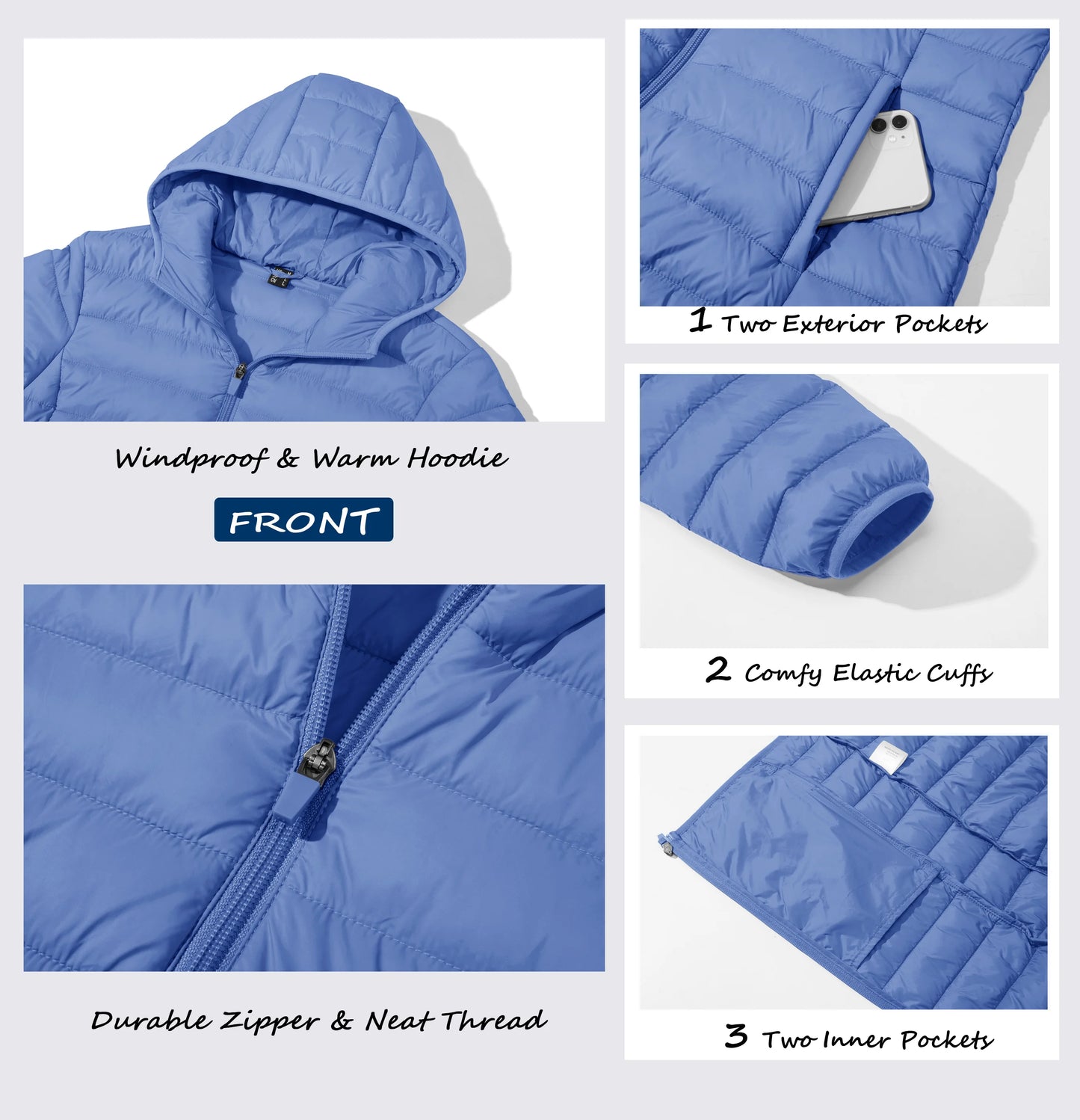 TACVASEN Full Zip Up Hooded Puffer Jacket Womens Winter Quilted Warm Coats Casual Windbreaker Padded Lightweight Outdoor Outwear