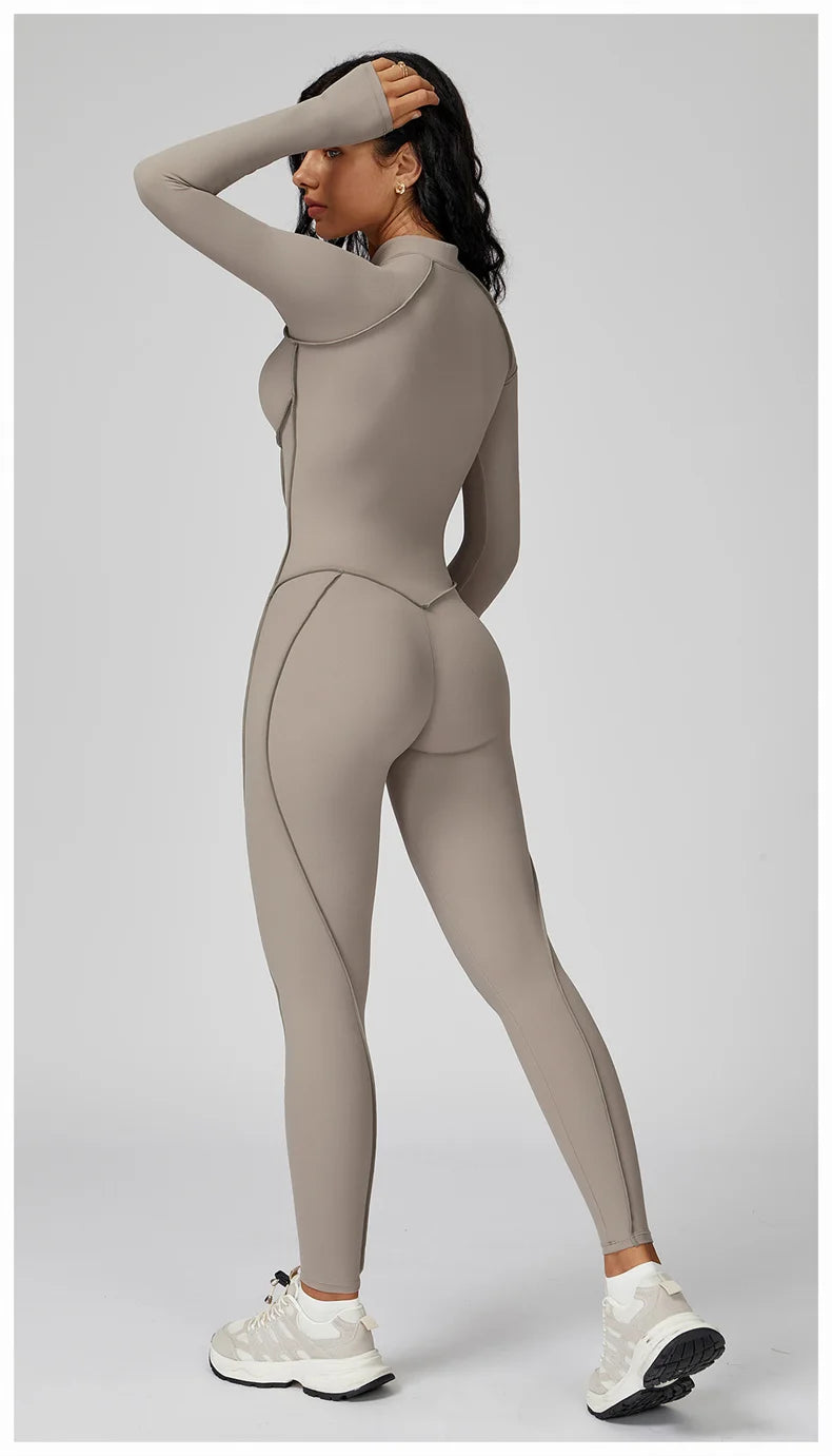 TRY TO BN Gym Jumpsuit Half Zipper Sports Stripe Fitness Bodysuit One-Piece Workout Activewear Tights Woman Suits Yoga Clothing