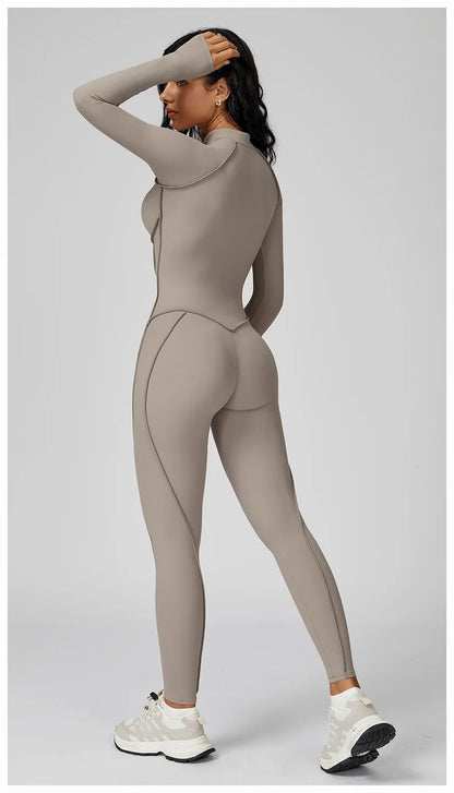 TRY TO BN Gym Jumpsuit Half Zipper Sports Stripe Fitness Bodysuit One-Piece Workout Activewear Tights Woman Suits Yoga Clothing