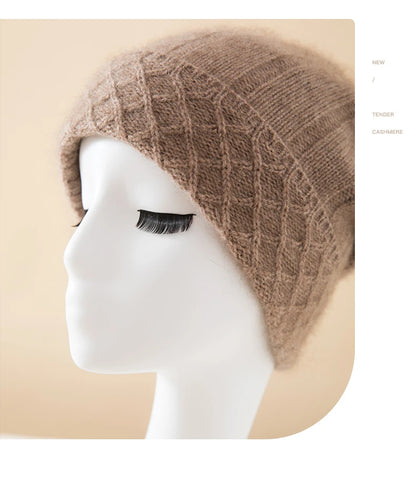 Thickened Outdoor Hat Autumn And Winter Men's And Women's Pullover 100%cashmere Hat With Groove Strip Casual And Warm Woolen Hat