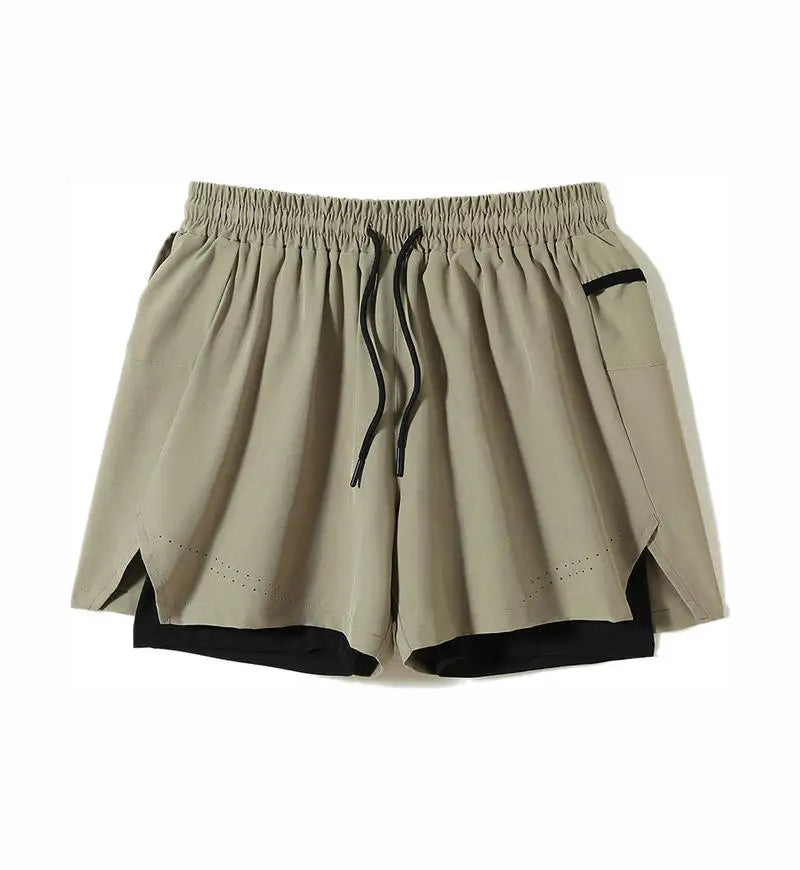 #51147-XIYU Custom LOGO Print Men's Running Shorts Quick-drying Fitness Black Double Layer Men New Sport Workout Training Short