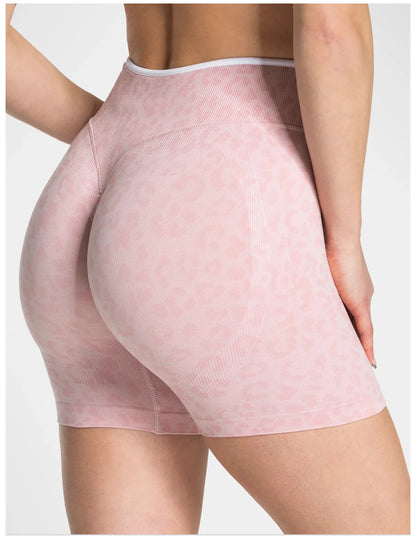 Leopard Print Yoga Shorts Women Seamless High Waist Workout Shorts Fitness Yoga Lift Butt Fitness Yoga Gym Running Short Pants