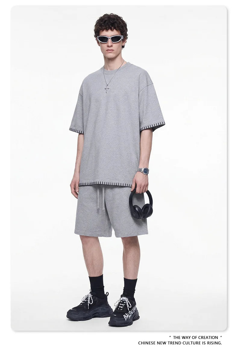 Custom LOGO Men's 240G Cotton Polyester American Cool Short Width Boxyfit Loose Short Sleeve T-Shirt Casual Top