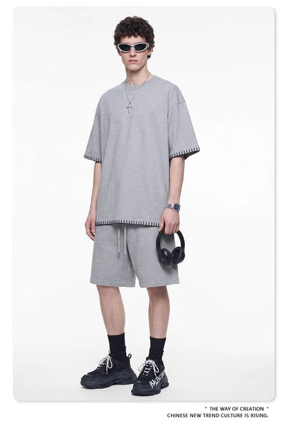 Custom LOGO Men's 240G Cotton Polyester American Cool Short Width Boxyfit Loose Short Sleeve T-Shirt Casual Top
