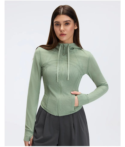 Custom LOGO Women's Spring Autumn Mesh Breathable Yoga Suit Sports Riding Quick Drying Running Fitness Belt Pocket Jacket Top
