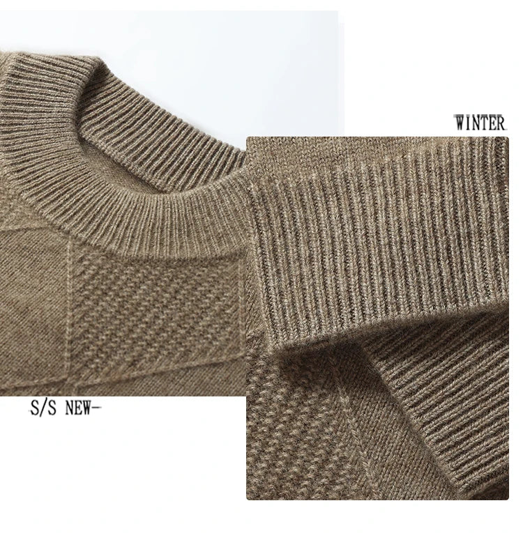 Autumn Winter New Style 100% Goat Cashmere Men's Mock Neck Diamond Knitted Base Shirt Casual Business Top Fashionable Knitwear