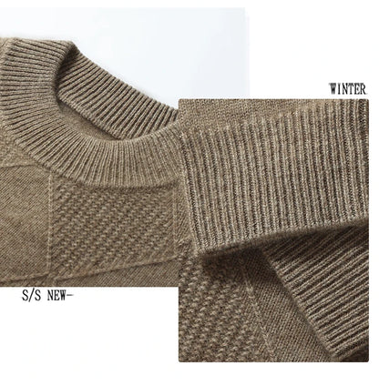 Autumn Winter New Style 100% Goat Cashmere Men's Mock Neck Diamond Knitted Base Shirt Casual Business Top Fashionable Knitwear