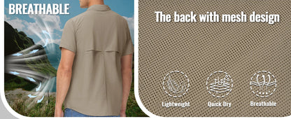 TACVASEN Quick Dry Long Sleeve Cargo Work Shirts with Pockets Mens Nylon Safari Hiking Shirts Button Down Shirts Clothes Males