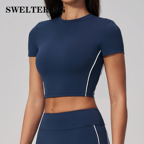 Sexy Women's Yoga Short Sleeve Fitness Sports T-Shirts Gym Clothes Push Up Running Tight Femme Yoga Workout Shirts Active Wear
