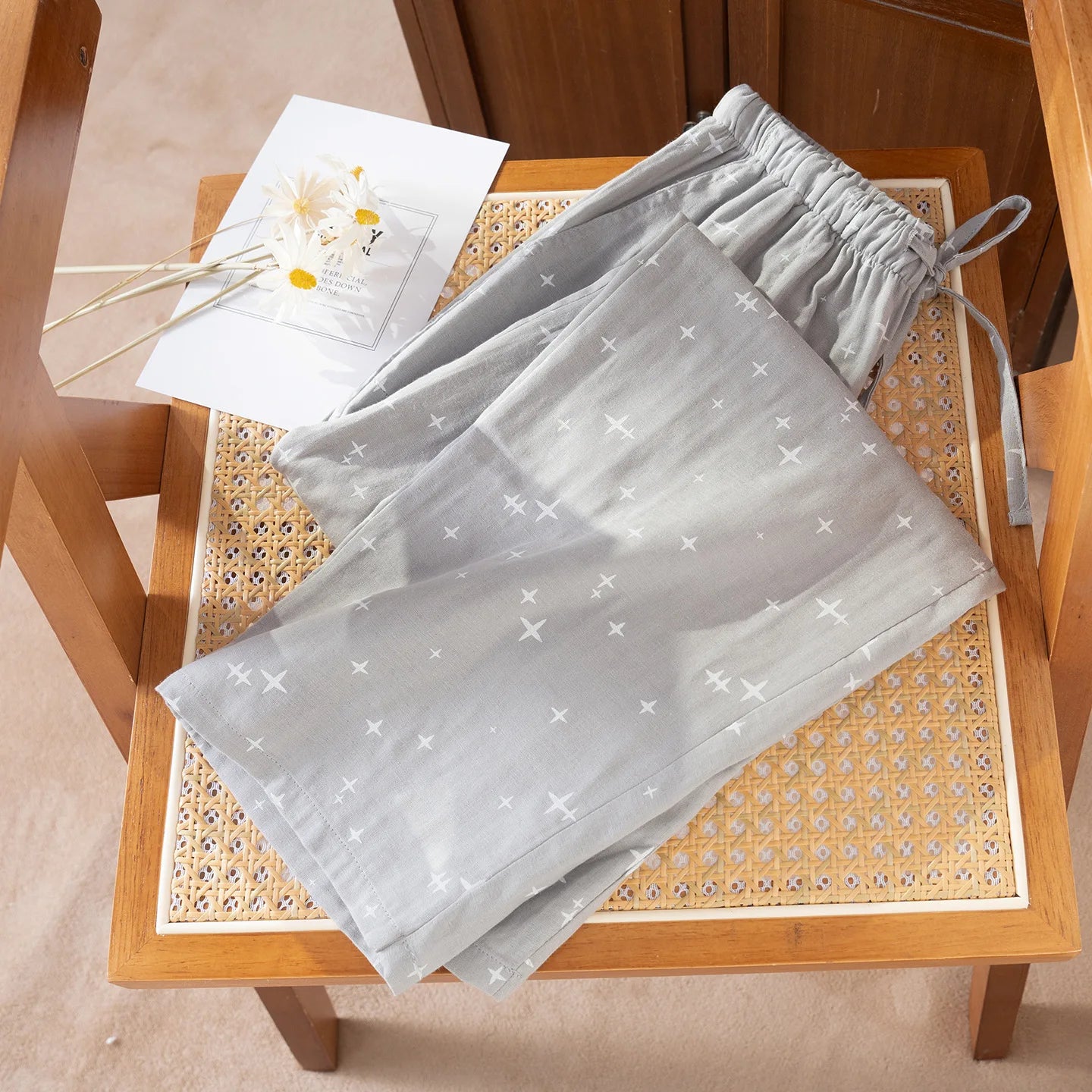 2026 Spring/Summer New Couple Sleeper Pants 100% Cotton Gauze Men's and Women's Casual Loose Home Thin Pants bottoms womens
