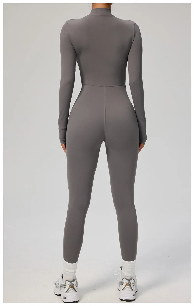 TRY TO BN Women's Jumpsuit Long Sleeve Zipper Shapewear Bodysuit Yoga Fitness One Piece Tights Gym Clothing Mono Deportivo Mujer