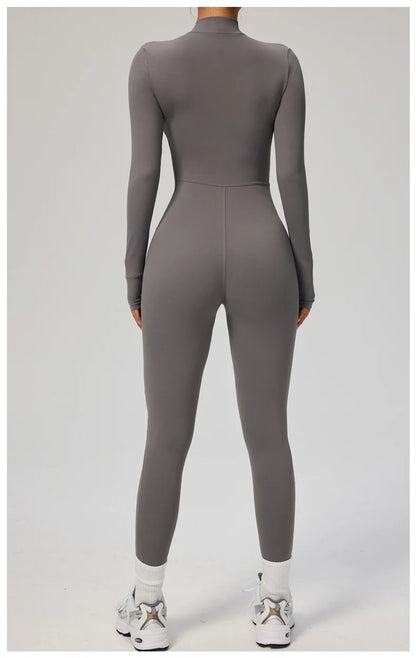 TRY TO BN Women's Jumpsuit Long Sleeve Zipper Shapewear Bodysuit Yoga Fitness One Piece Tights Gym Clothing Mono Deportivo Mujer