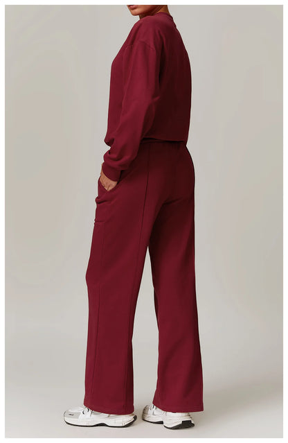 Hearuisavy Winter Pocket High Waist Jogger Sports Pants Female Fitness Gym Pants Casual Loose Sweatpants Wide Leg Trousers