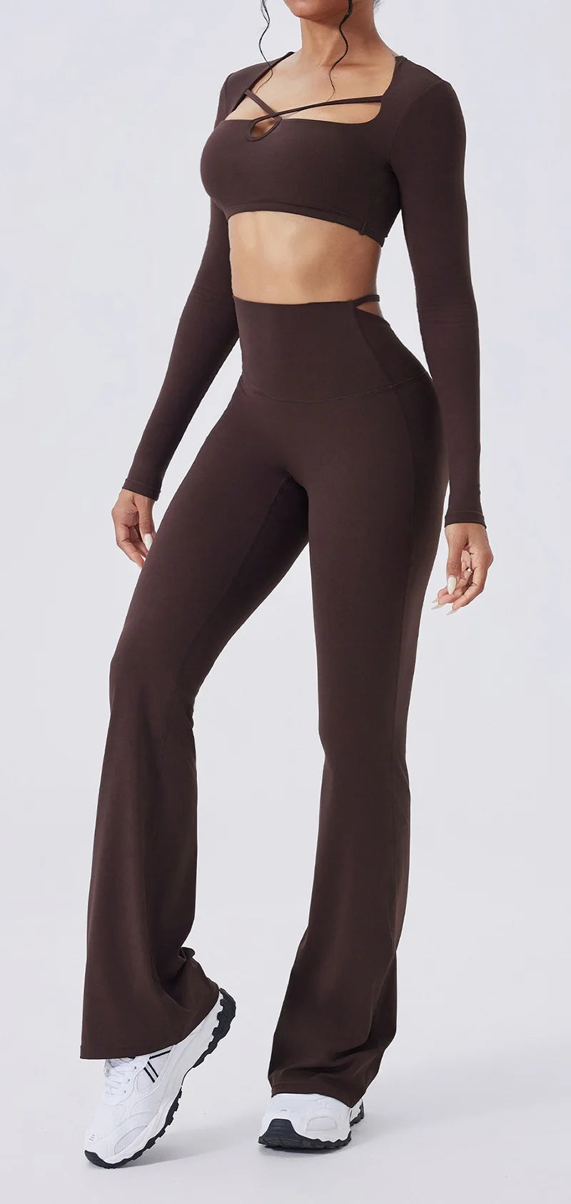 Cloud Hide Brown Yoga Suit Gym Woman Fitness Set Long Sleeve Sports Tracksuit Top Pants Workout Pilates Outfits Running Clothes