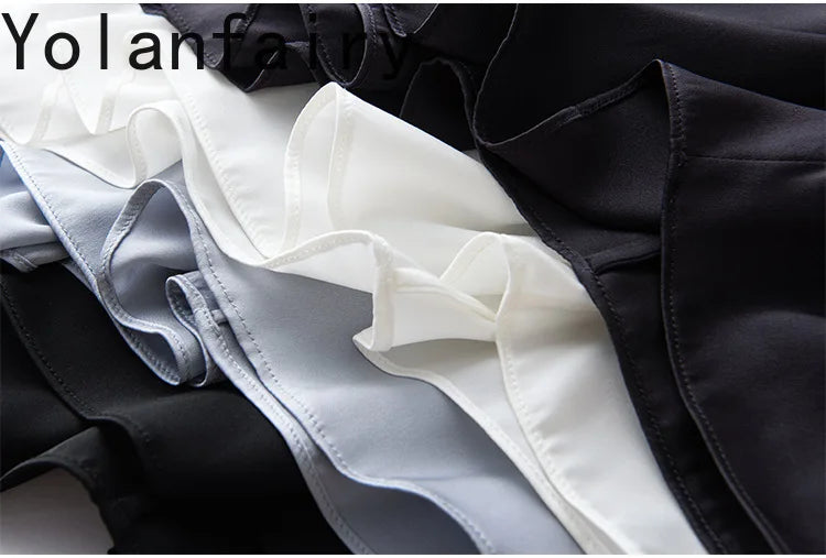 YOLANFAIRY 23MM 93% Real Mulberry Silk T Shirts for Women Summer O-neck Blouse Woman Elegant Shirt Loose OL Tops and Blouses