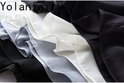 YOLANFAIRY 23MM 93% Real Mulberry Silk T Shirts for Women Summer O-neck Blouse Woman Elegant Shirt Loose OL Tops and Blouses